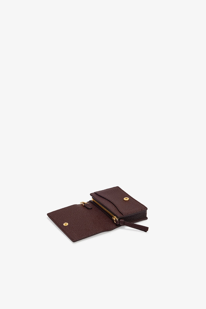 Ganni Card Holder With Flap Grained Chicory Coffee