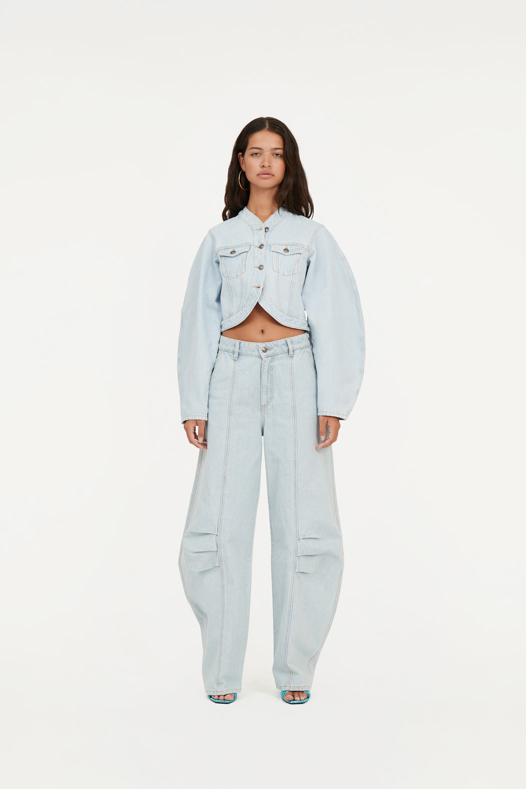 Round Sleeve Denim Jacket Light Blue Denim