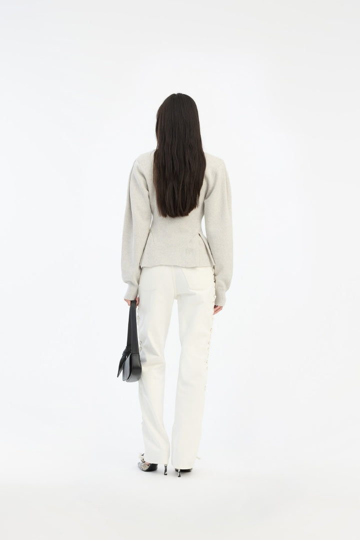 Peplum Knit Cardigan Pumice Stone