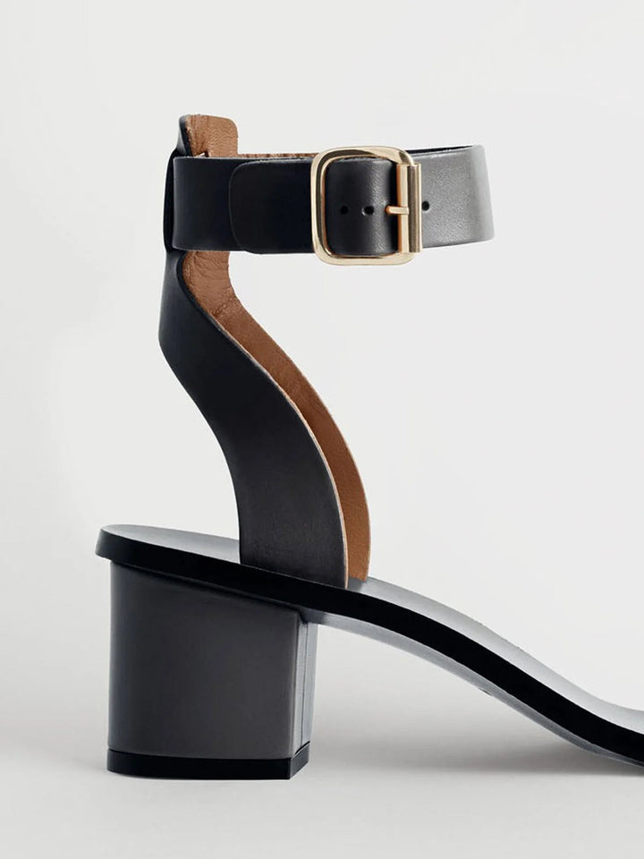 Carmen Black Leather Ankle Strap Heels