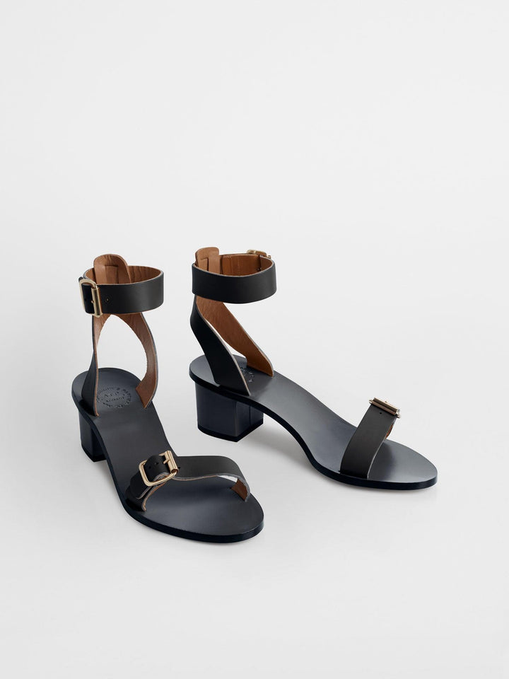 Carmen Black Leather Ankle Strap Heels