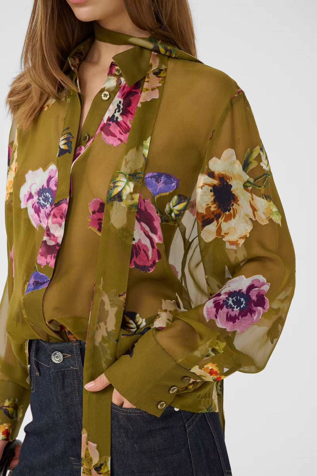 Darcia P Shirt Olive Green Flower