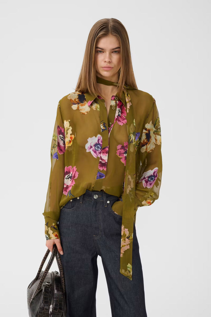 Darcia P Shirt Olive Green Flower