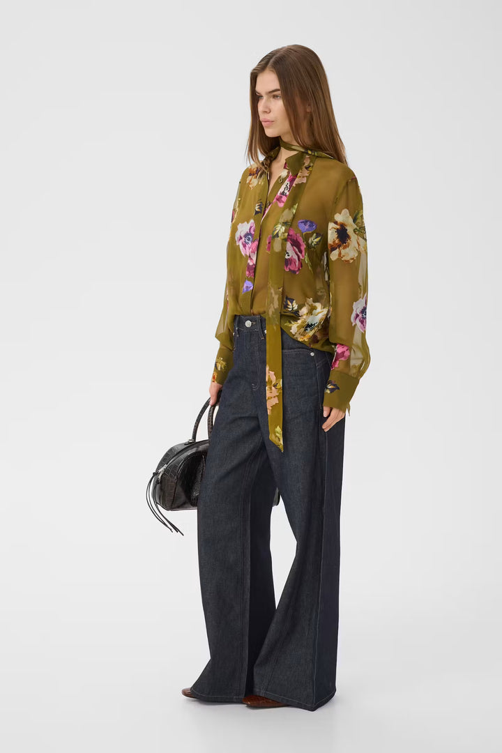 Darcia P Shirt Olive Green Flower