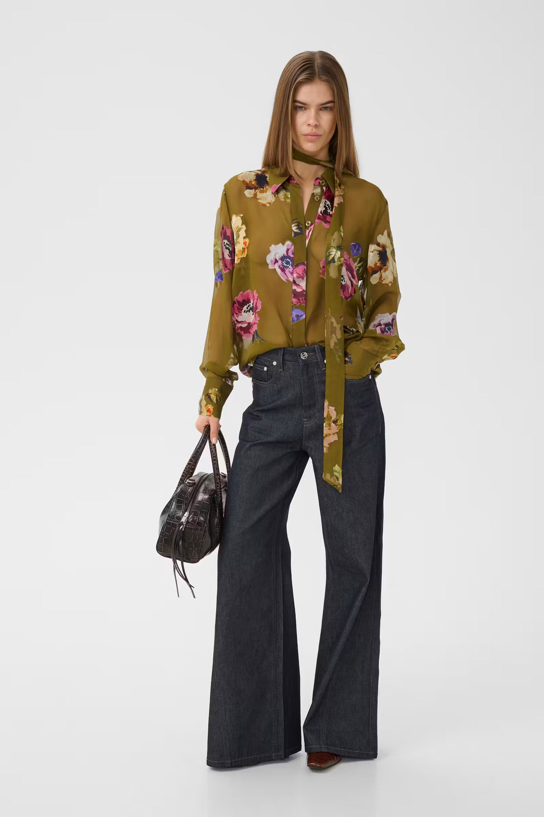 Darcia P Shirt Olive Green Flower