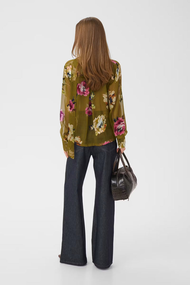 Darcia P Shirt Olive Green Flower