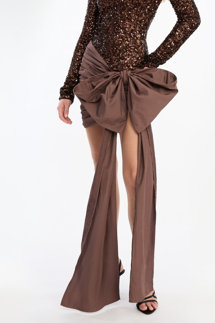 Sequins Bow Mini Dress Chicory Coffee
