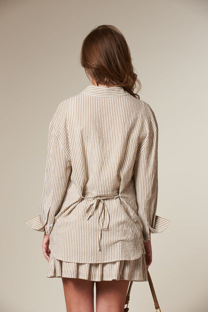 Palermo Seersucker Stripe Shirt Beige/White