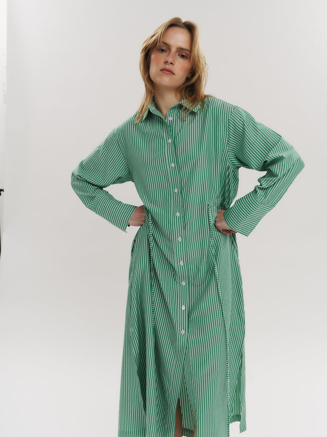 Sally Midi Dress Vinyard Green Stripe