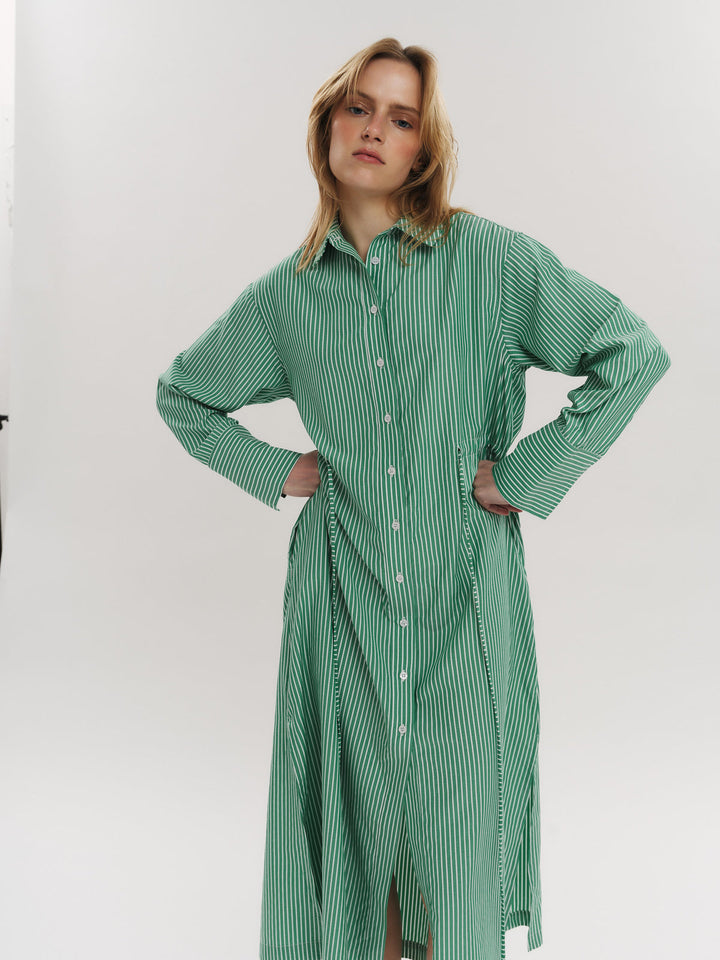 Sally Midi Dress Vinyard Green Stripe