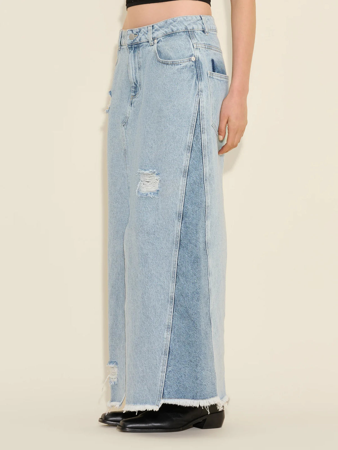 Louisa Long Denim Skirt Lt Blue Mix