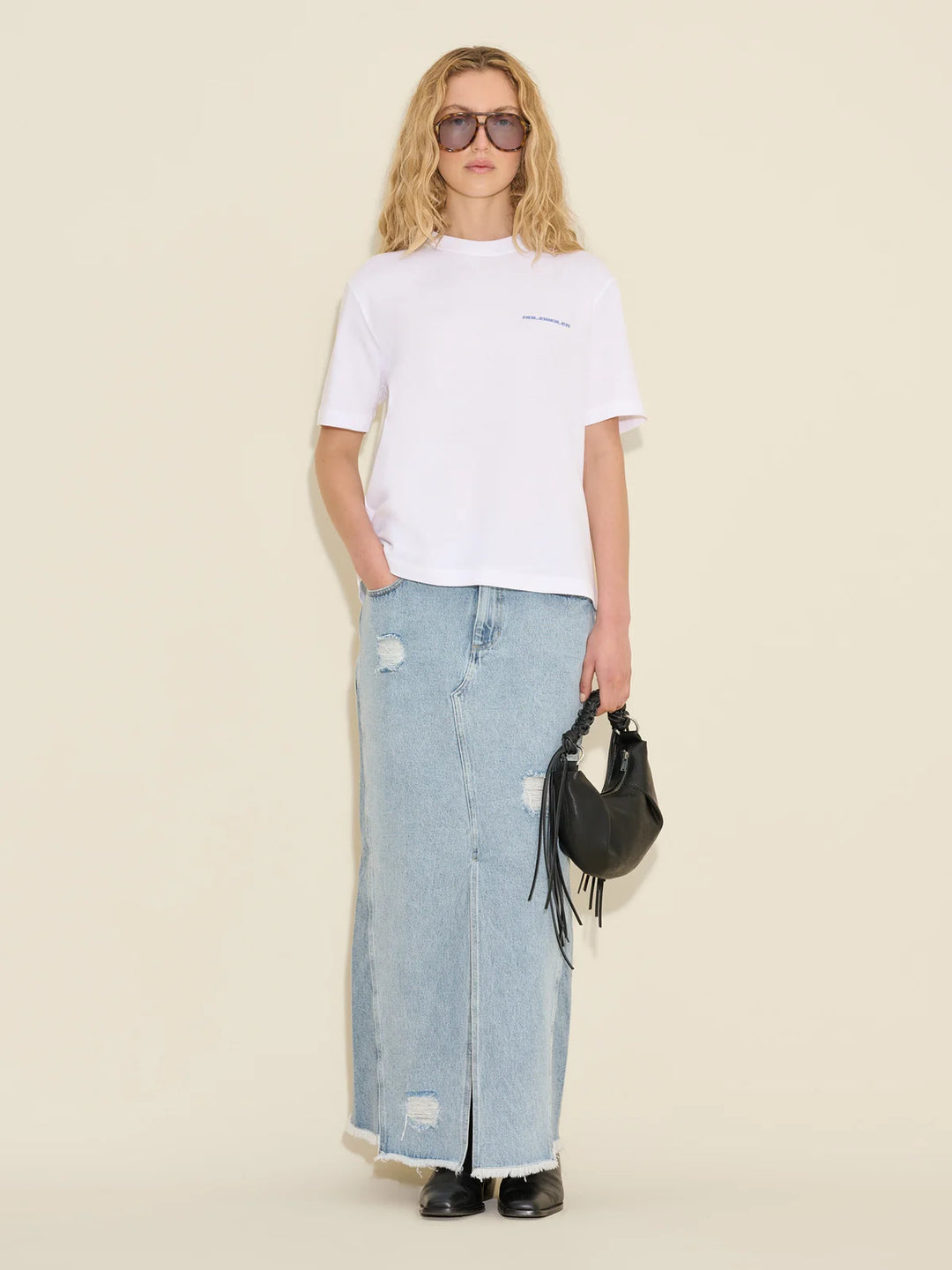 Louisa Long Denim Skirt Lt Blue Mix