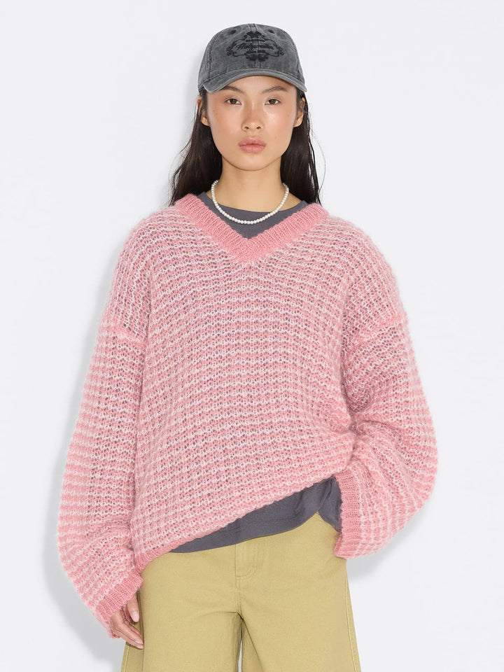 Boxy Mohair V-Neck Sweater Pink Mix