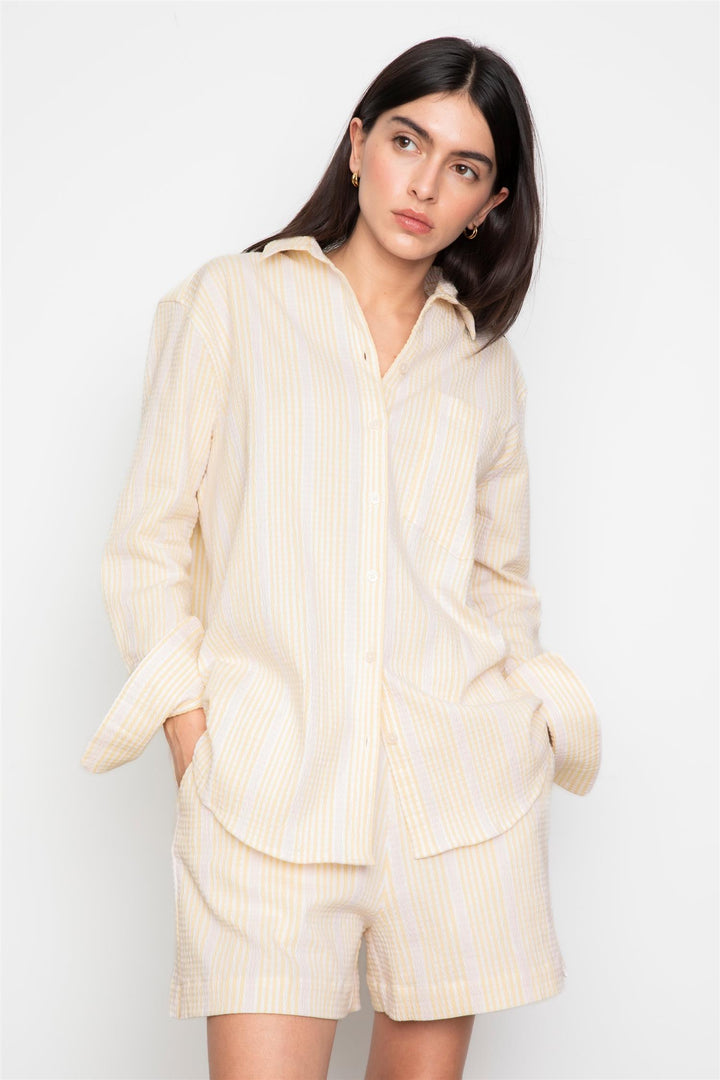 Bibi Crepe Shirt Light Yellow Stripe