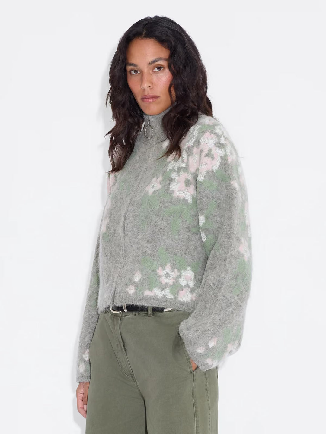 Tine Floral Cardigan Grey Mix