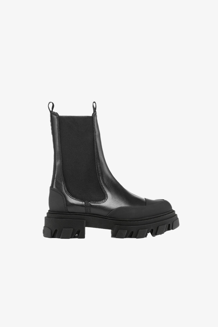 Cleated Mid Chelsea Boot Black Stitch Black