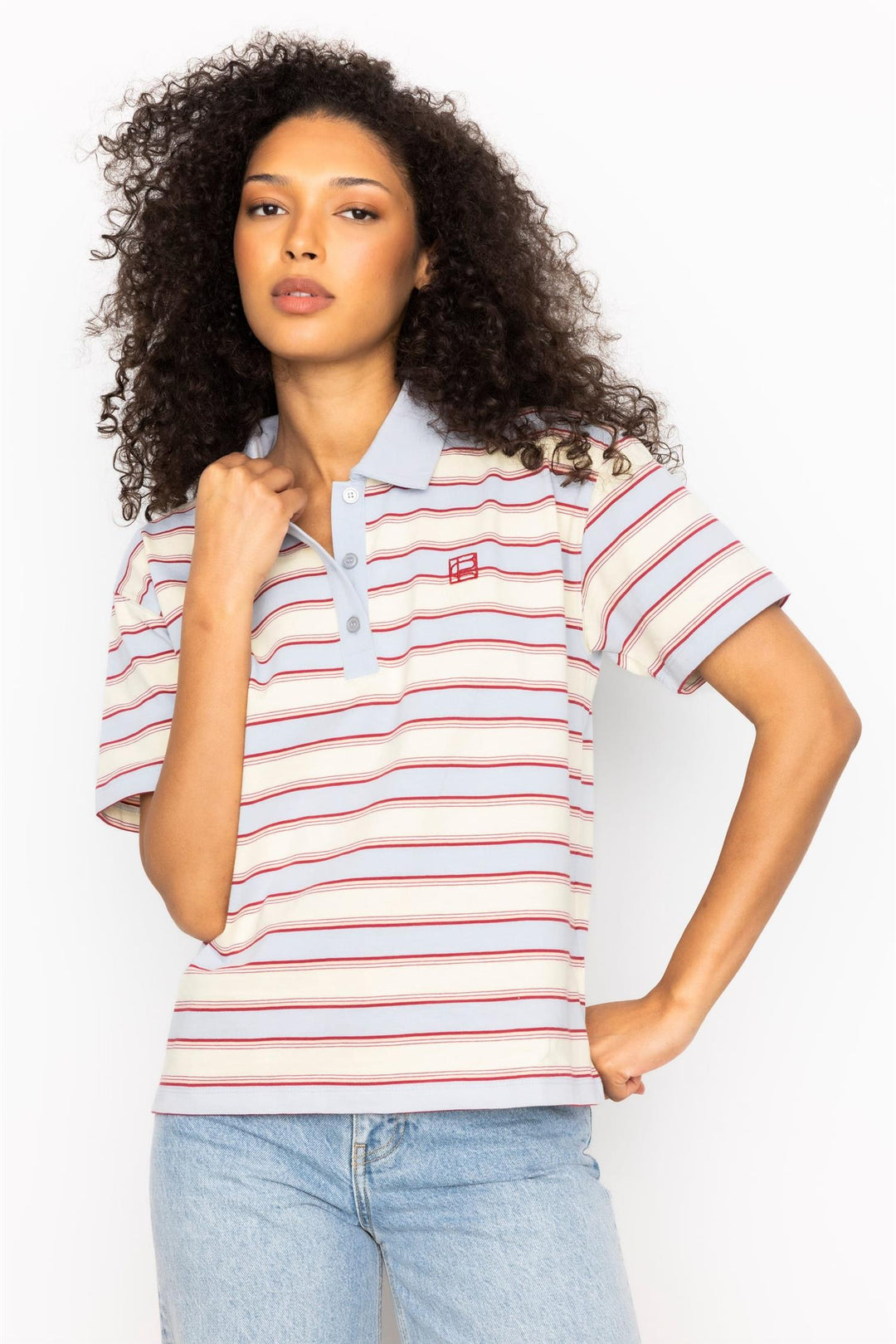 Evelyn Polo Tee Ocean Stripe