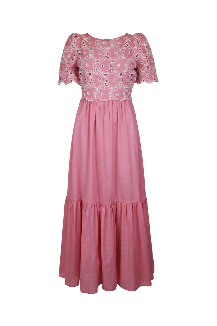 Broderie Anglaise Maxi Dress Rose Pink
