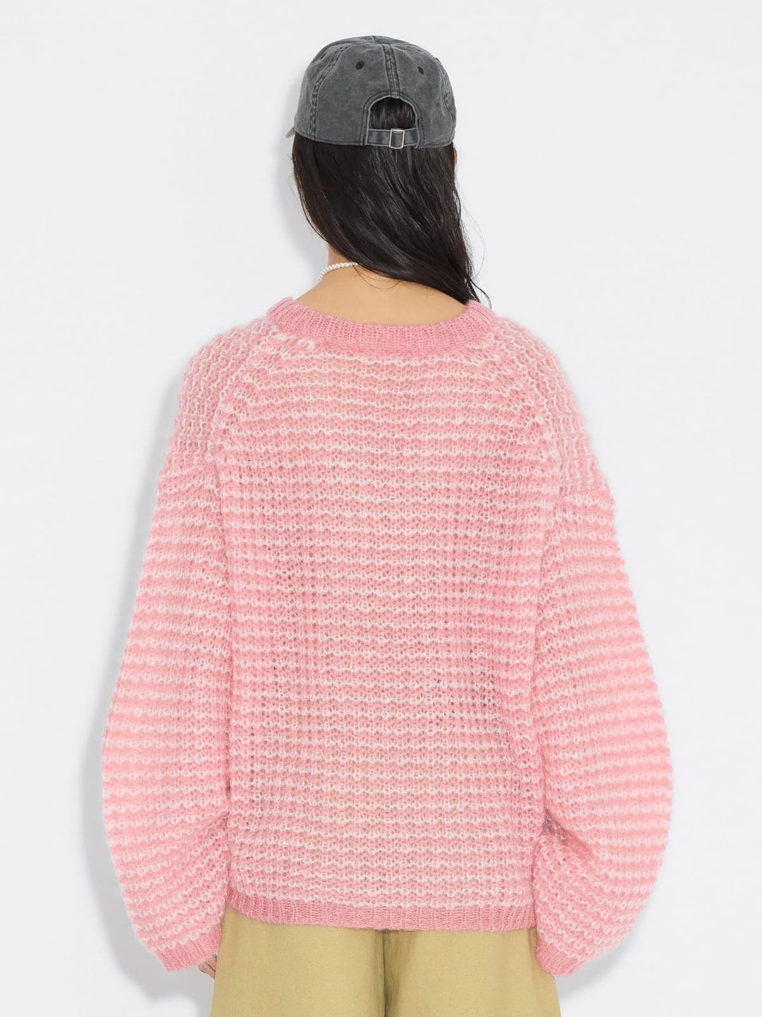 Boxy Mohair V-Neck Sweater Pink Mix