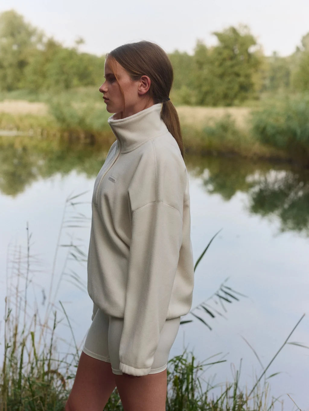 Polar Fleece Half- Snap Pullover Creme