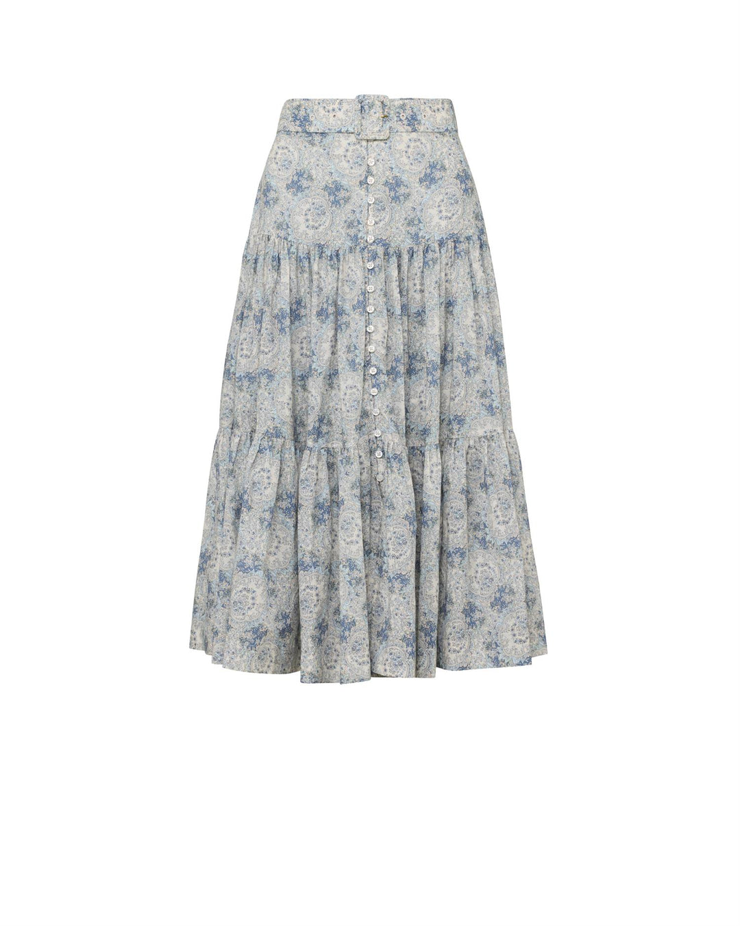 Cotton Slub Midi Skirt Blue Paisley
