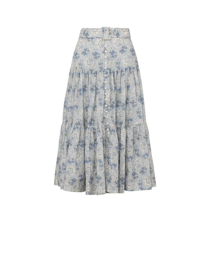 Cotton Slub Midi Skirt Blue Paisley