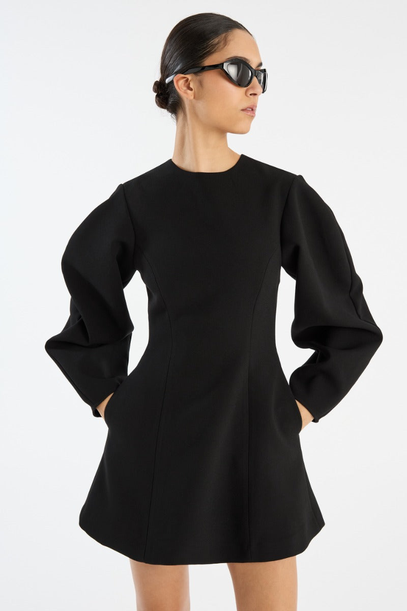 Suiting Flared Mini Dress Black