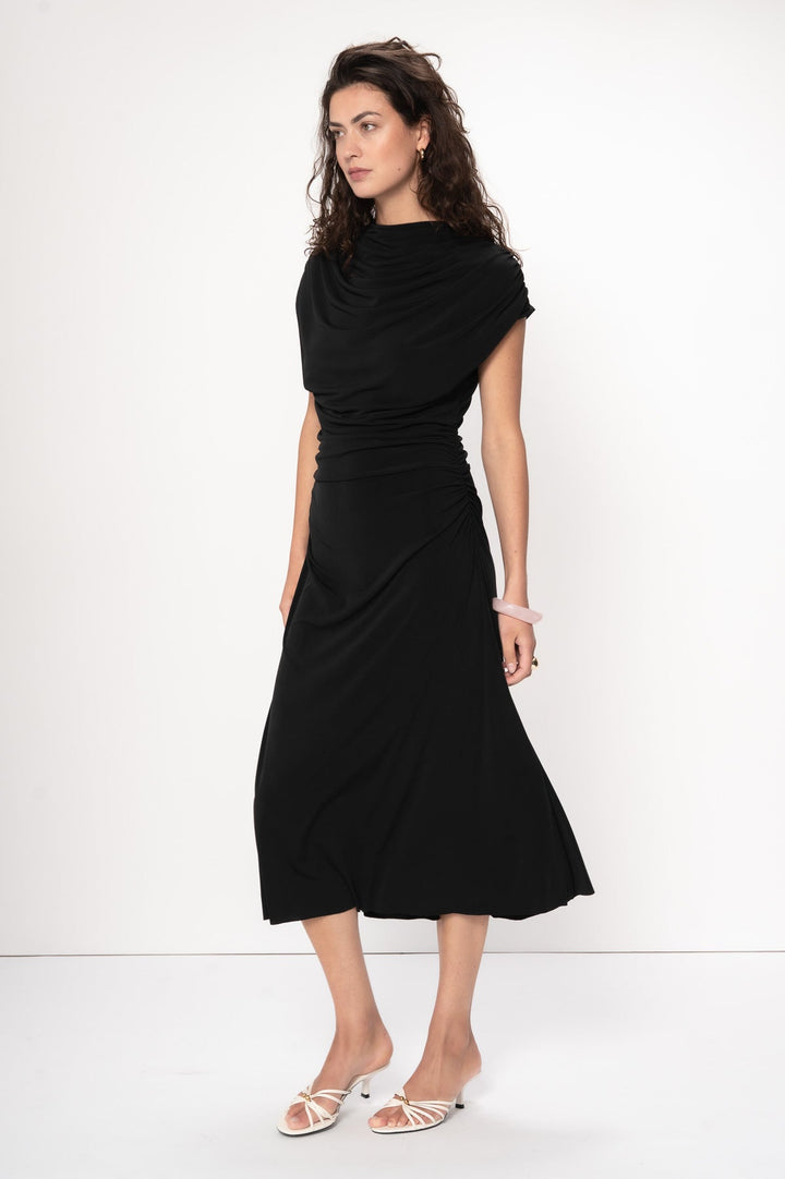 Talia Draped Front Midi Dress Black