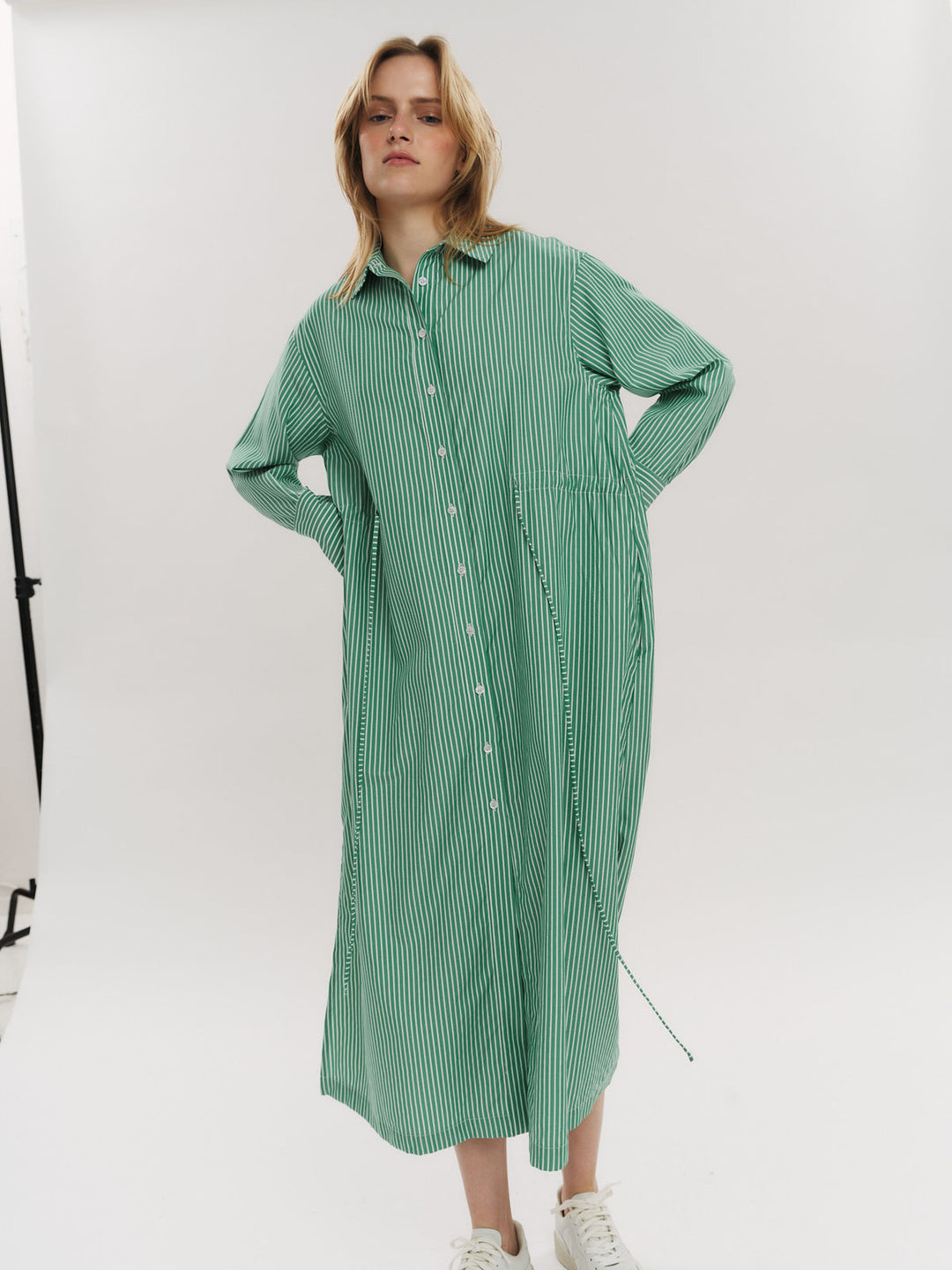 Sally Midi Dress Vinyard Green Stripe