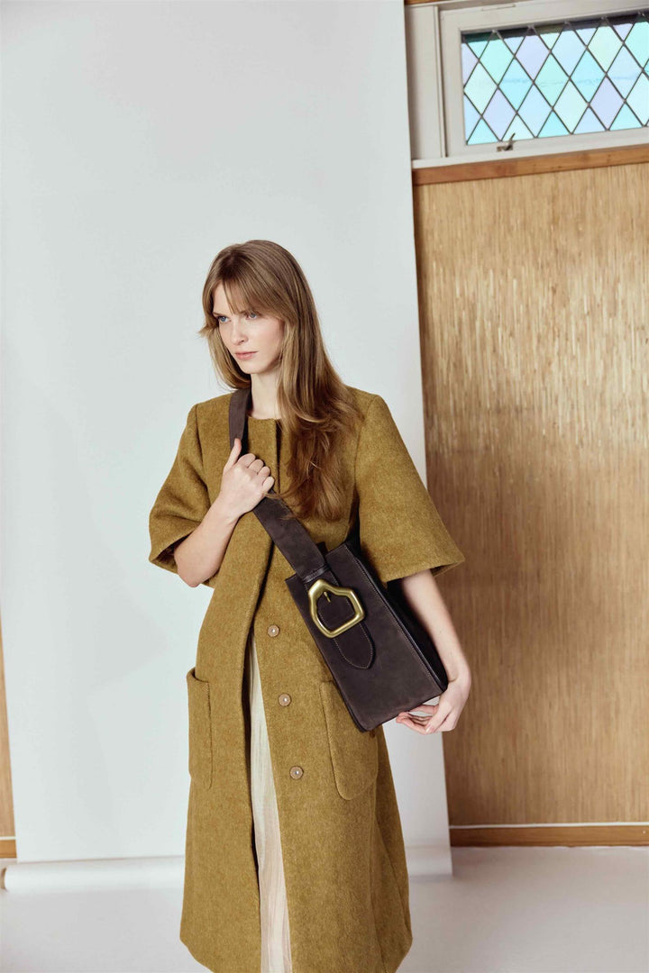Masago Tote Bag Umber Suede Gold