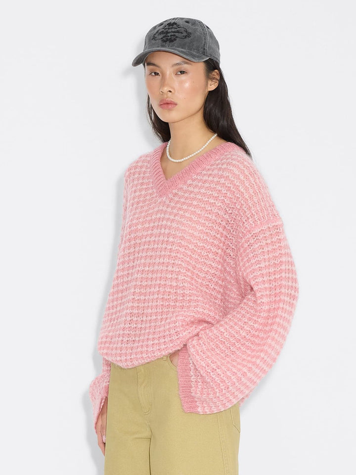 Boxy Mohair V-Neck Sweater Pink Mix