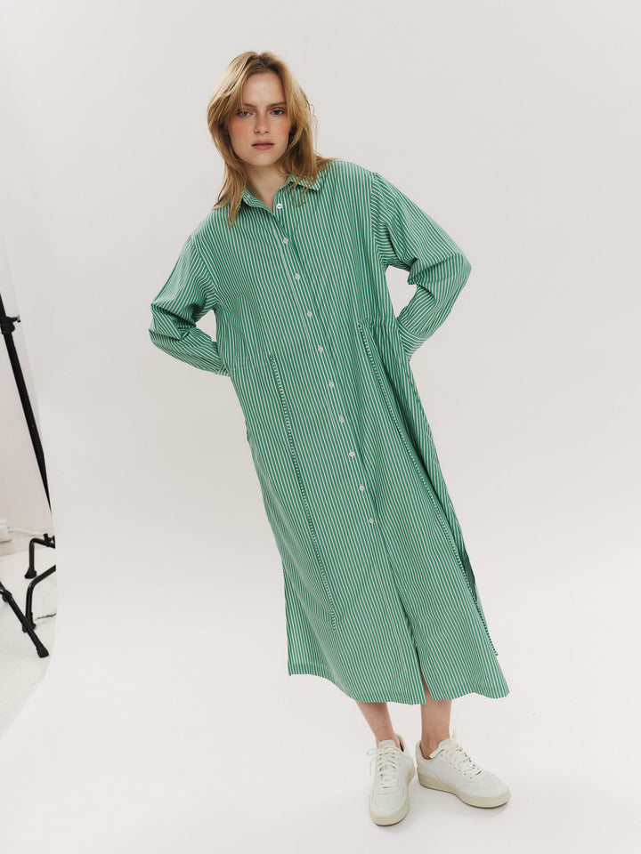 Sally Midi Dress Vinyard Green Stripe