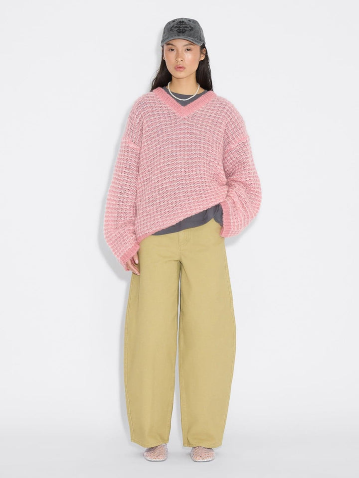 Boxy Mohair V-Neck Sweater Pink Mix