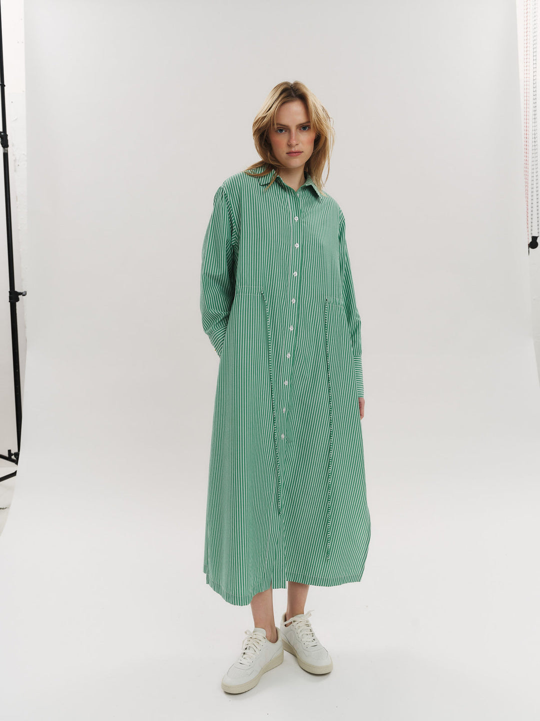 Sally Midi Dress Vinyard Green Stripe