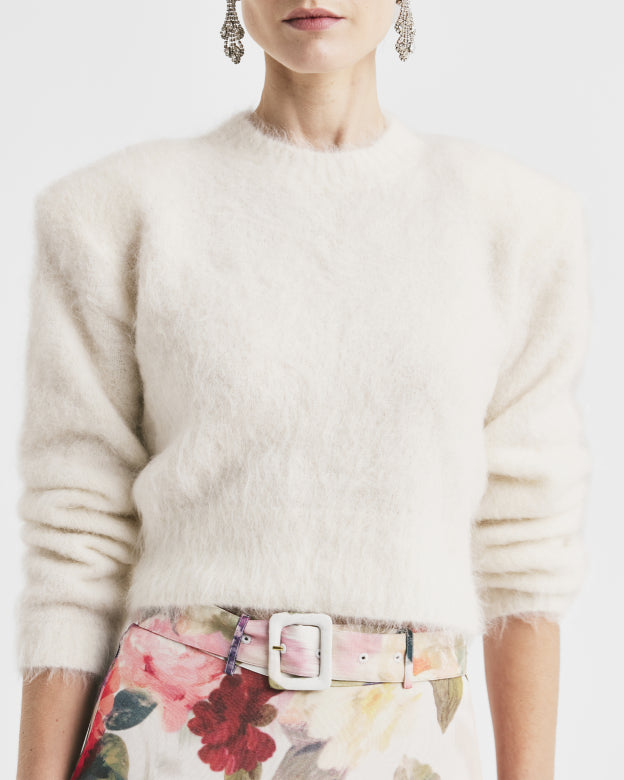 Hairy Knit Fitted Sweater Off White