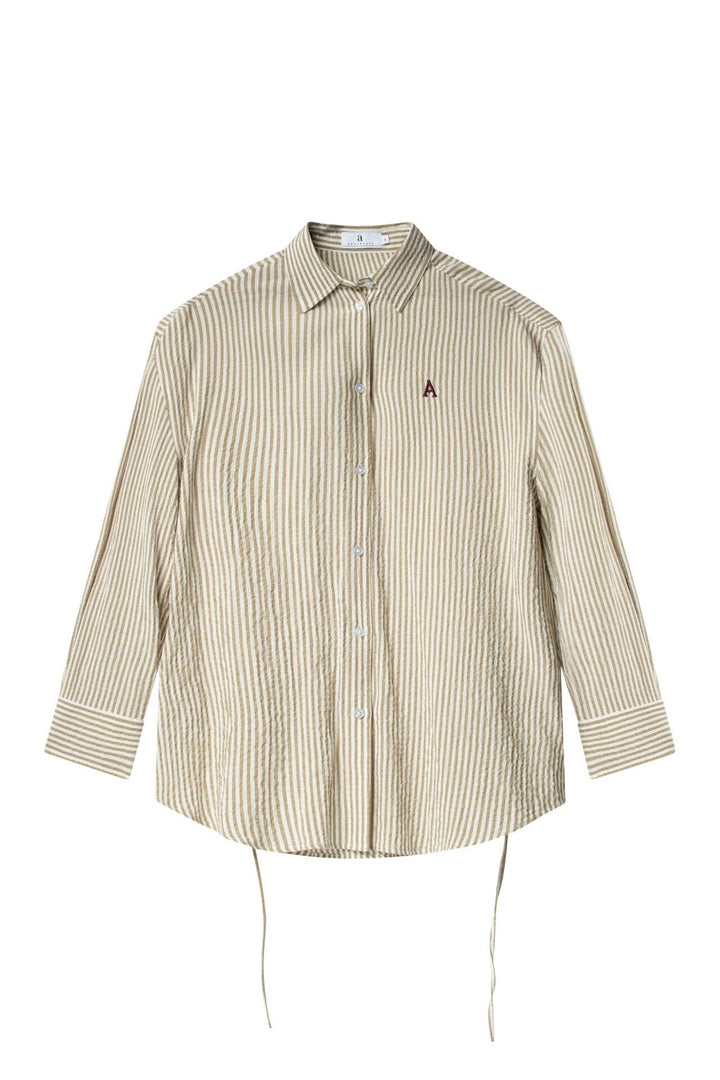 Palermo Seersucker Stripe Shirt Beige/White