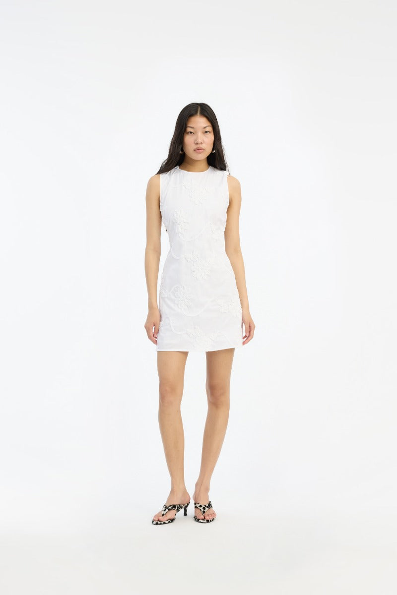 Flower Mini Flared Dress Bright White