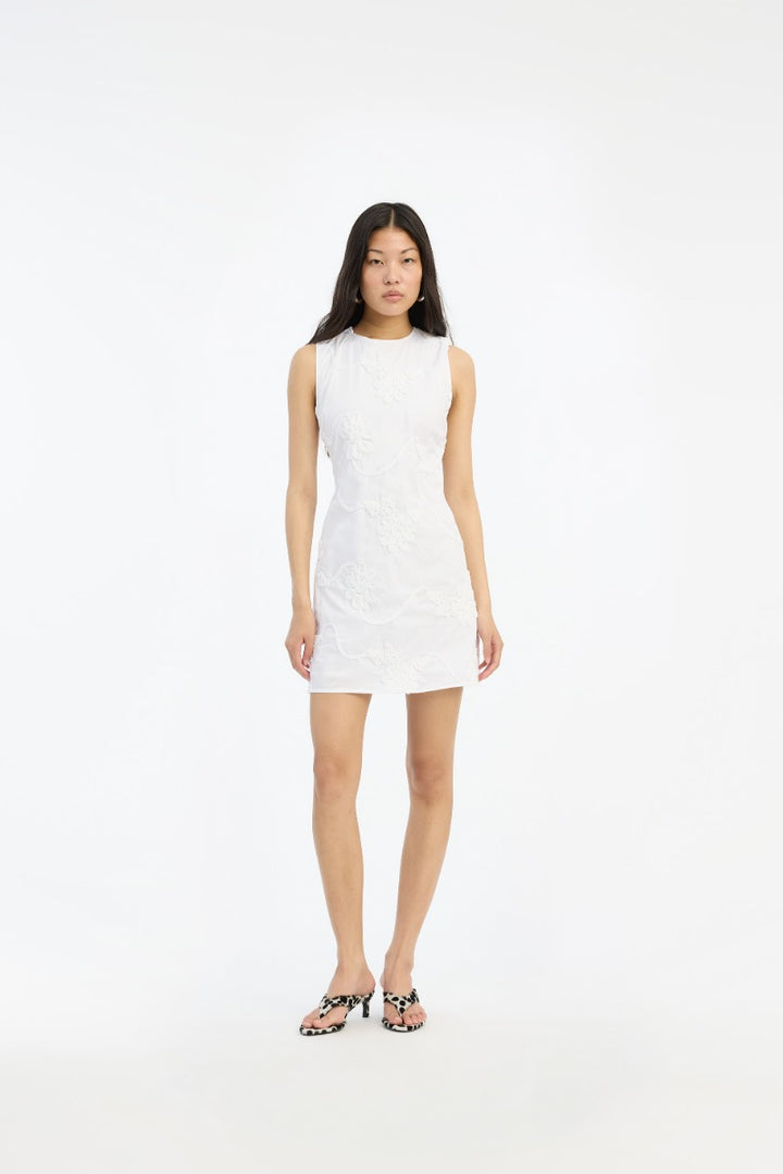 Flower Mini Flared Dress Bright White