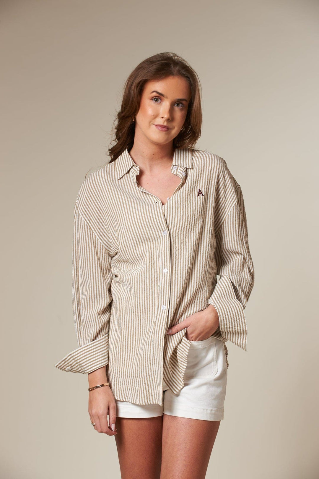 Palermo Seersucker Stripe Shirt Beige/White