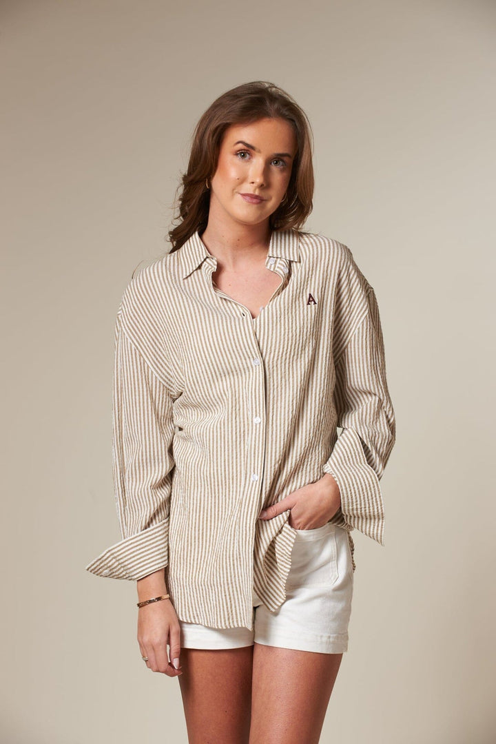 Palermo Seersucker Stripe Shirt Beige/White