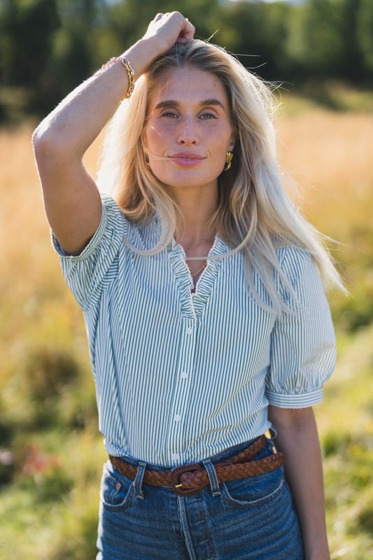 Maja 2/4 V Shirt STP B White/Eng Ivy