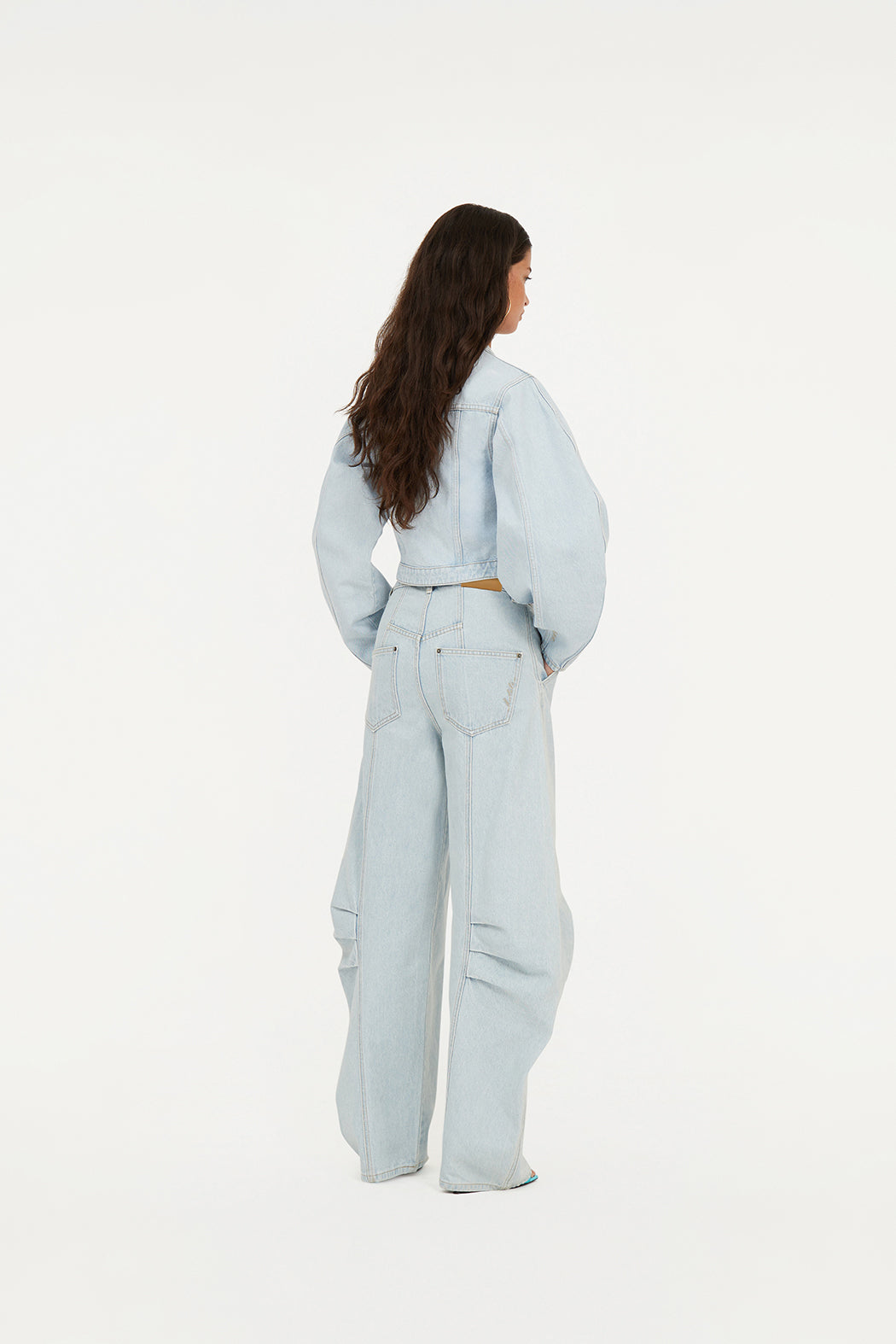 Round Sleeve Denim Jacket Light Blue Denim