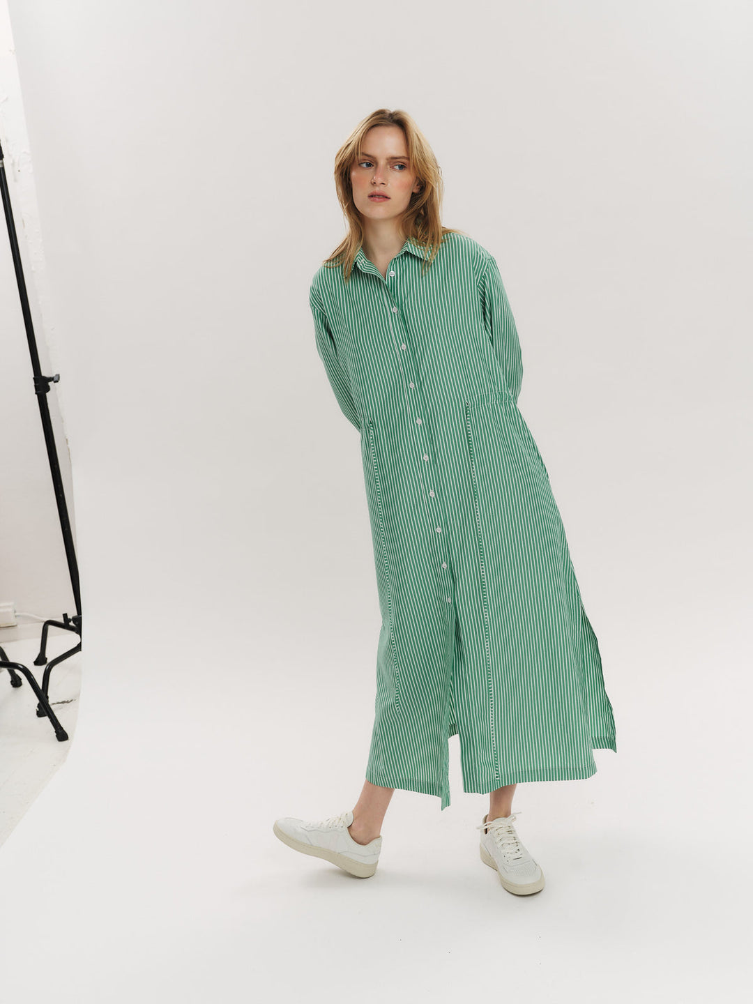 Sally Midi Dress Vinyard Green Stripe