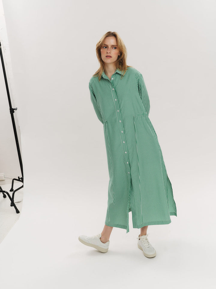 Sally Midi Dress Vinyard Green Stripe