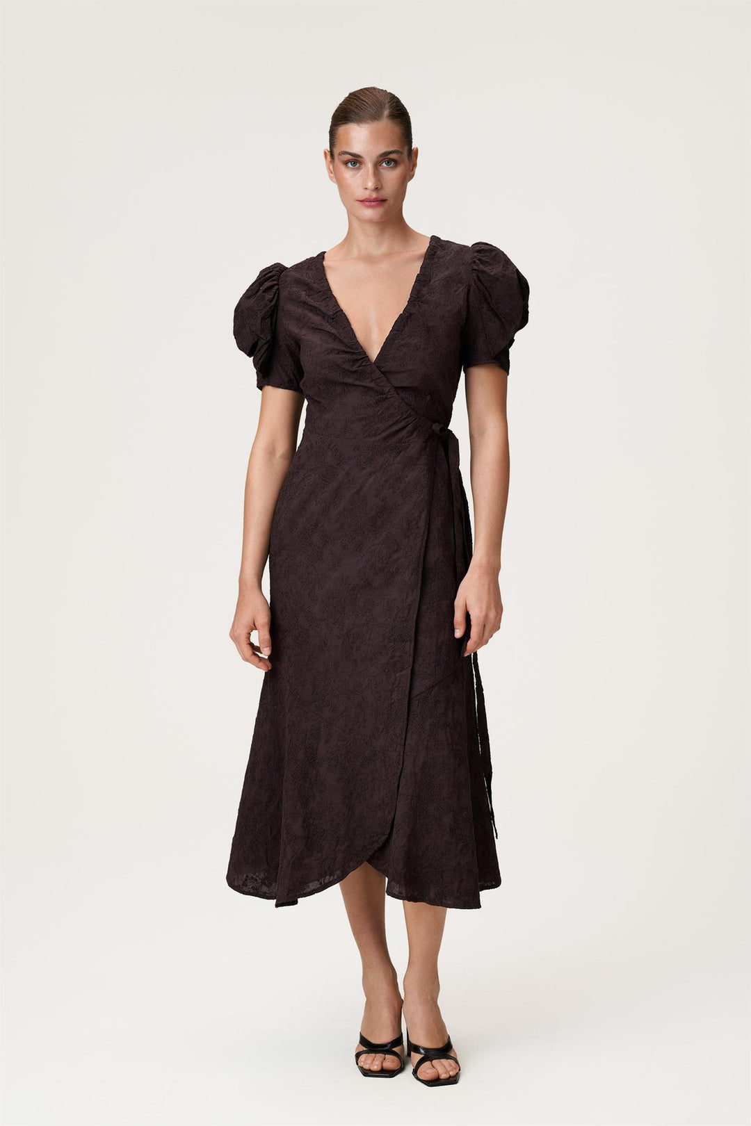 Ferrone Midi Dress Brown Embroidery