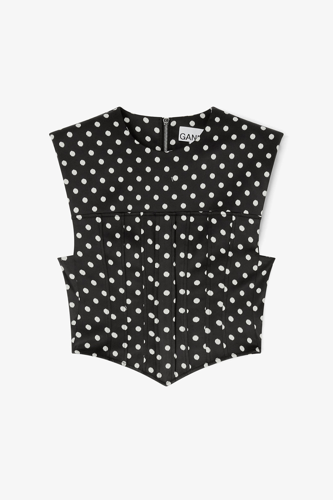 Printed Double Satin Corset Top Black