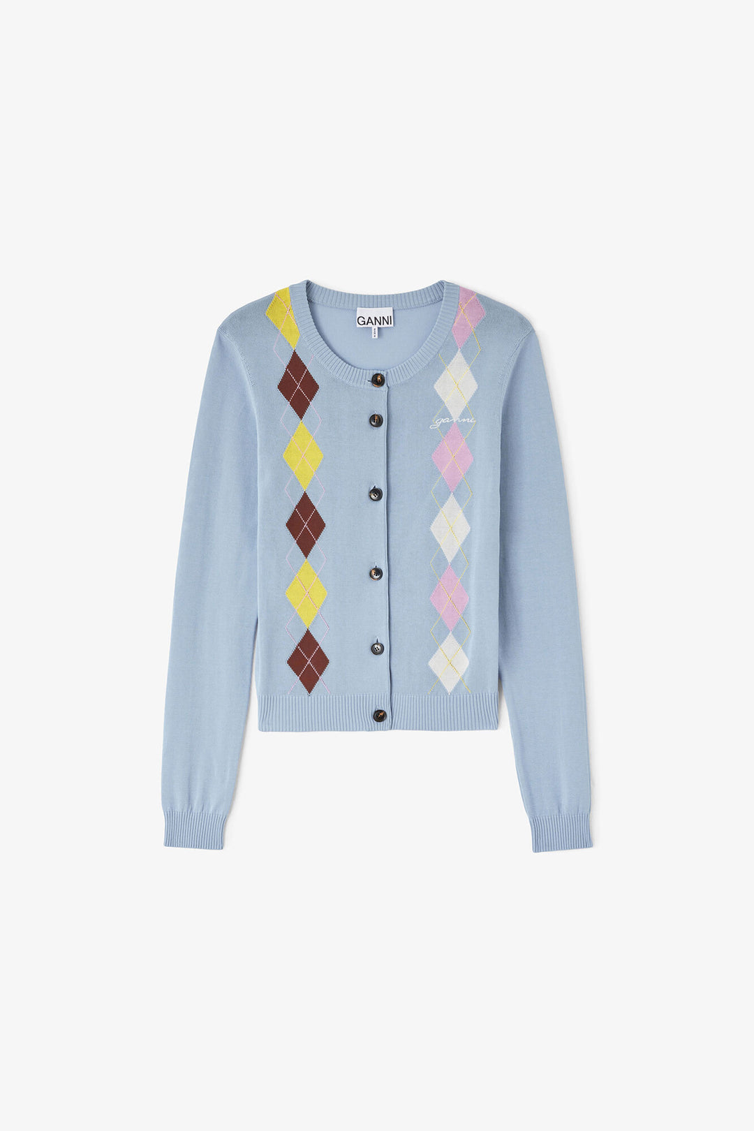 Light Cotton Argyle Cardigan Soft Chambray