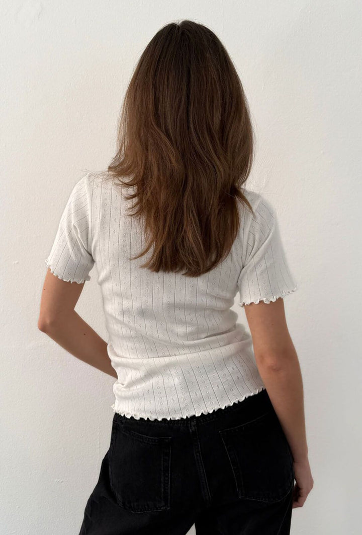 Alessa O-Neck Tee Pointelle OffWhite