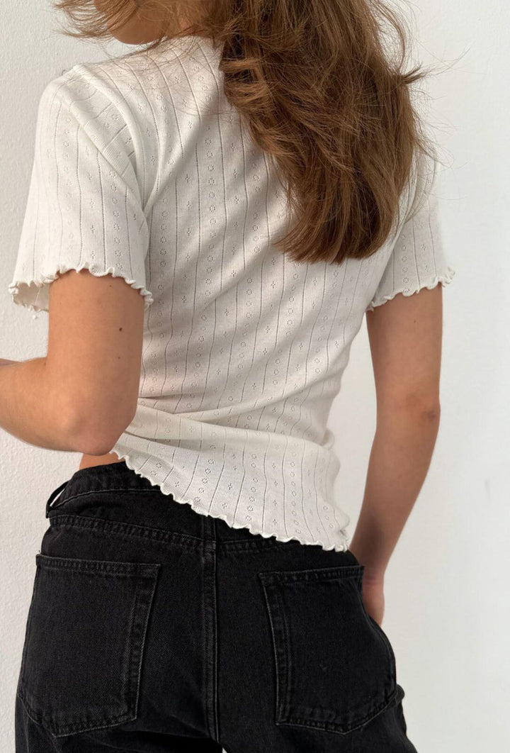 Alessa O-Neck Tee Pointelle OffWhite