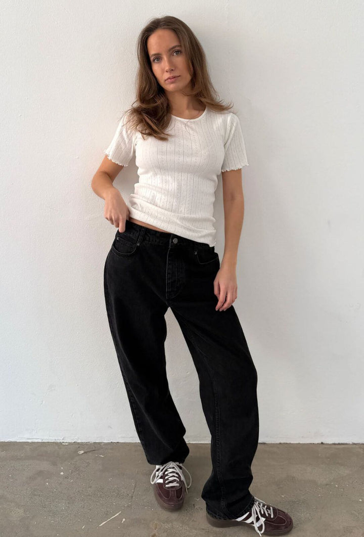 Alessa O-Neck Tee Pointelle OffWhite